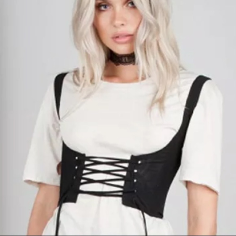 Waist belt vest corset lace up goth steampunk faux leather vegan waistcoat belt
